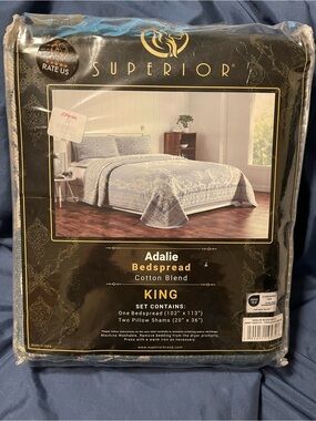 Adalie King Cotton Blend Bedspread - Cerulean Blue/White